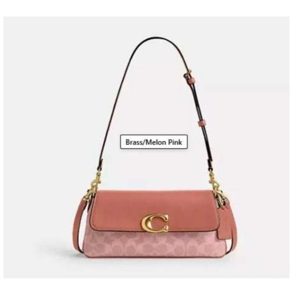 Coach Pink Signature Canvas Leather Shoulder Bag w/ Dust Bag Jet CBA83 New